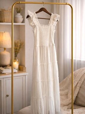 White Ruffled Strap Maxi Dress